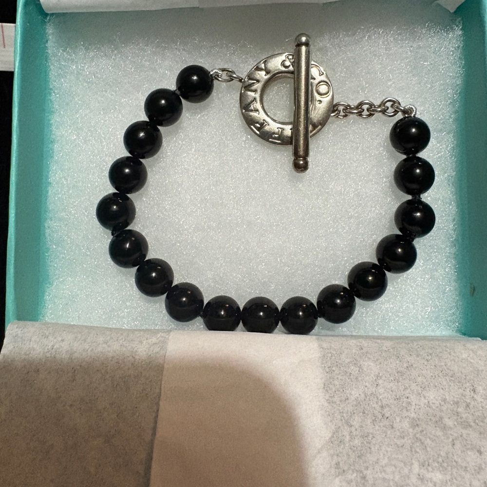 Tiffany & Co. Onyx Bead Bracelet with Silver Clasp